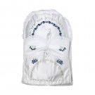White Brit Pillow with Silver Text and Embroidered Flowers