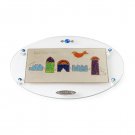 Glass Oval Challah Board for Shabbat with Jerusalem Illustration