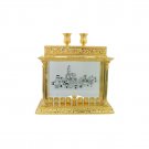 Hanukkah Aquarium Menorah with Engraved Jerusalem and Shabbat Candles in Gold