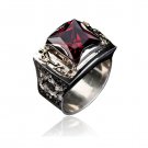Gold, Squared Ring with Centered Gem and Shema Writing