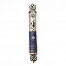 Pewter Mezuzah with Bold Blue Theme