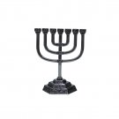 Nickel Plated Seven Branch Menorah with Jerusalem