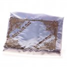 White Shabbat Table Cloth with Diamond Shapes, Hebrew Text and Scrollwork