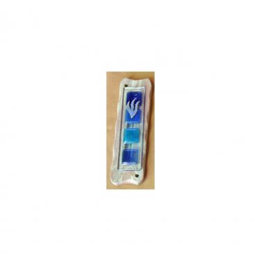 White Stone Mezuzah with Blue Glass Panels, Plate and Shin