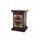 Dark Brown Tzedakah Box with Traditional Design and Gold Colored Decorations