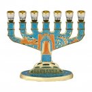 7 Branch Jerusalem Menorah in Turquoise and Brown