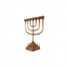 Copper Seven Branch Menorah with Hexagonal Base and Jerusalem