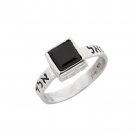 Sterling Silver Ring with Square Onyx Stone and Engraved Hebrew Text