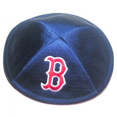 Blue Mesh and Cotton Kippah with Boston Red Sox Logo