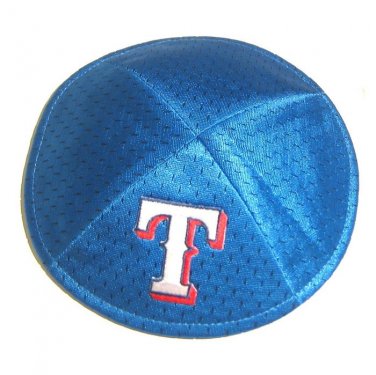 Blue Mesh and Cotton Kippah with Texas Rangers Logo