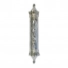 Sterling Silver Plated Mezuzah with Scrollwork and Hebrew Letter Shin