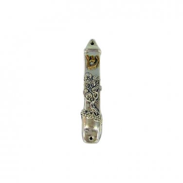 Sterling Silver Plated Mezuzah with Tree of Life and Walls of Jerusalem