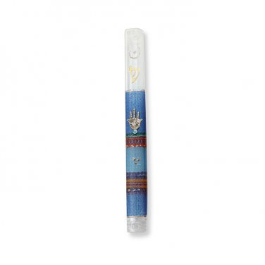 Plastic Mezuzah with Dark Blue Pattern