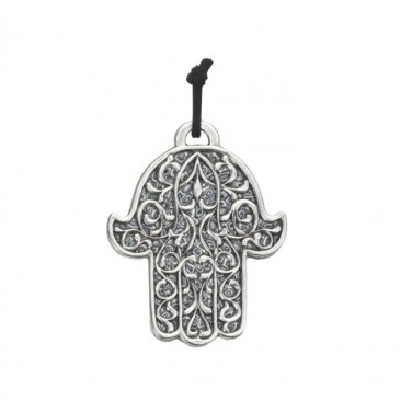 Adina Plastelina Small Grey Wall Hanging Silver Hamsa with Design