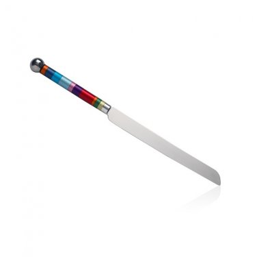 Aluminum Challah Knife with Rainbow Stripes and Steel Blade