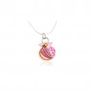 Ester Shahaf Silver Pomegranate Necklace in Pink with Leaves and Crystals