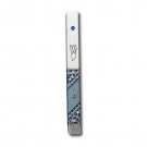 Metal Silver Mezuzah with White and Blue Motif