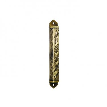 Brass Mezuzah with Jerusalem, Western Wall and Shin