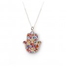 Hamsa Amulet Necklace with Millefiori Pattern and Chain