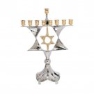 Large Star of David Silver Plated Hanukkah Menorah with Spinning Golden Star