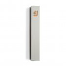 Metal Mezuzah in White with Orange Hebrew Shin by ceMMent