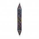 Dramatic Diamond-Shaped Mezuzah Case with Filigree, Crystals and Hebrew 'Shin' for 10cm Scroll