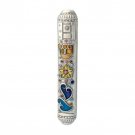 Cylindrical Mezuzah Case in Silver with Modern Hebrew 'Shin' and Hearts for 10cm Scroll