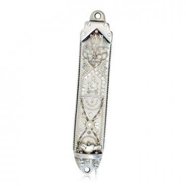 Ester Shahaf Pewter Mezuzah with Star of David, Doves and Silver Accents