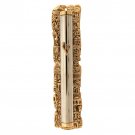 Metal Mezuzah Case with Gold Colored Shin and Jerusalem for 12cm Scroll
