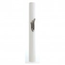 White Wood Mezuzah Case with Pewter Shin for 12cm Scroll