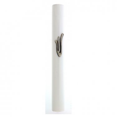 White Wood Mezuzah Case with Pewter Shin for 12cm Scroll
