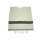 White Prima AA Wool Ashkenazi Tzitzit Set with Black Stripes