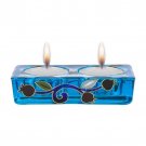 Pomegranate Design Glass Rectangular Shabbat Candle Holder for Two Candles