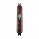 Pewter Mezuzah with Red and Purple Glass Plate and Shin