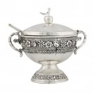 Silver Plated Honey Dish with Floral Pattern and Apple