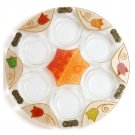 Glass Seder Plate with Flowers, Star of David and Green Meal Plaques