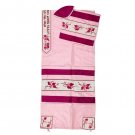 Pink Silk Tallit with Pink and White Pomegranates and Hebrew Text