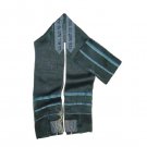 Dark Grey ICE Cloth Tallit with Blue Stripes and Grey Atara and Hebrew Text