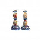 Yair Emanuel Wood Shabbat Candlesticks with Jerusalem Depictions