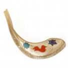 Ram Horn Shofar with Star of David, Flower and Red Dove in White