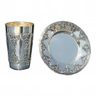 Silver Dipped Kiddush Cup Set with Saucer and Windows