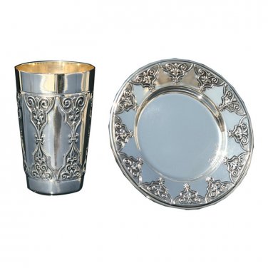 Silver Dipped Kiddush Cup Set with Saucer and Windows
