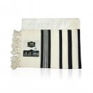 Wool Pe’er Tallit with Black Stripes