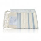 Wool Maalot Tallit with Grey, Shiny White and Thick Turquoise Stripes