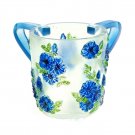 Transparent Washing Cup with Deep Blue Floral Pattern and Handles