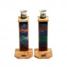 Stone Shabbat Candlesticks with Glass Panel and Metal Candleholders