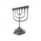 Pewter Seven Branch Menorah with Jerusalem Depictions