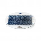 Glass Oval Challah Board for Shabbat with Blue Flower Detail