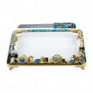 Challah Tray with Knife: Jerusalem Scene in Turquoise with Sapphire Crystals
