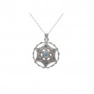 Round Sterling Silver Pendant with Star of David and Blue Topaz Gemstones